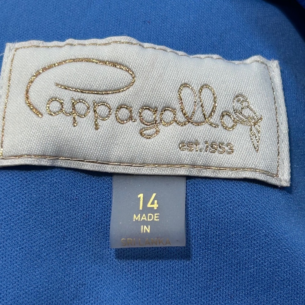 Cappagallo Blue White Abstract Leaf Print Sleeveless V-Neck Midi Dress Size 14‎ - Picture 7 of 7
